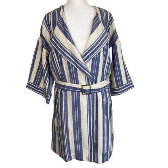 Anthropologie Elevenses Lagenlook Boho Striped Linen Duster Kimono Jacket Sz S - Picture 3 of 16